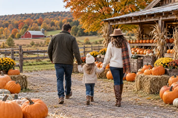A family enjoying an autumn farm outing